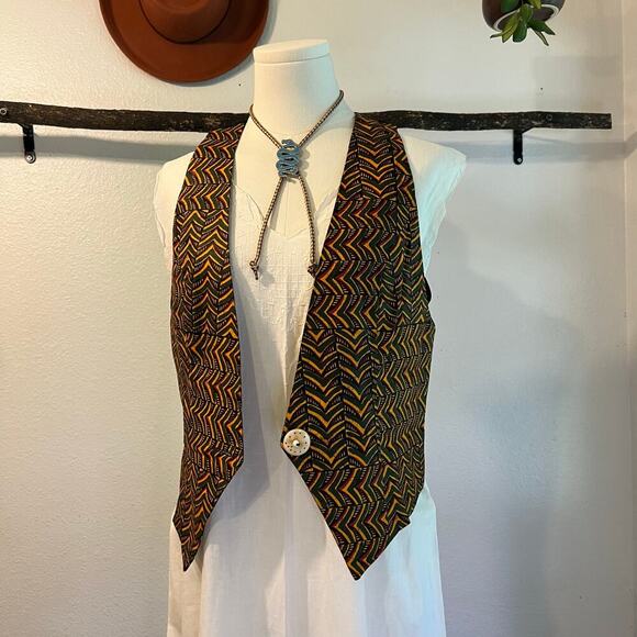 Handmade Boho Indie Vintage Western Single Button Fitted Vest Size XS - Picture 2 of 10